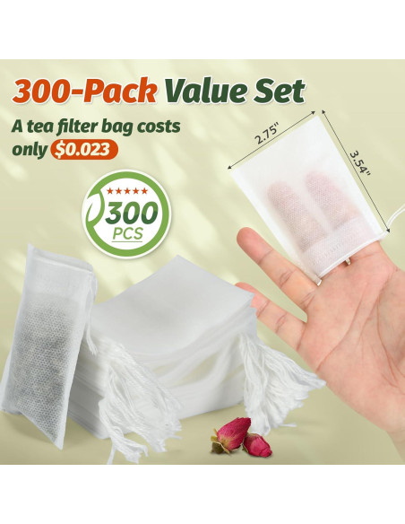 300 Bolsas de Té Desechables TOINSIX 9x7 cm para Infusiones