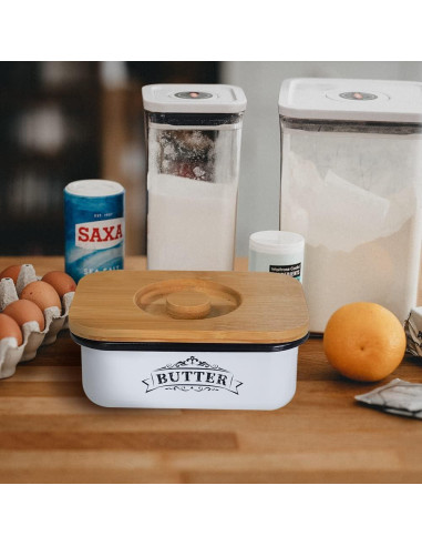 Tazón de Mantequilla SOTECH con Tapa de Bambú Estilo Granja