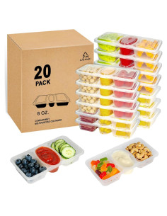 Contenedores Reutilizables MACTANO 20 Juegos 3 Compartimentos 8 oz