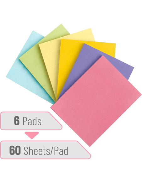 Notas Adhesivas Mr. Pen - 6 Blocs 60 Hojas Pastel 7.6x10.2 cm