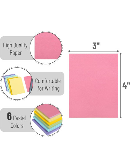 Notas Adhesivas Mr. Pen - 6 Blocs 60 Hojas Pastel 7.6x10.2 cm