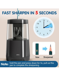 Afilador Eléctrico de Lápices Deli Negro Automático USB 2