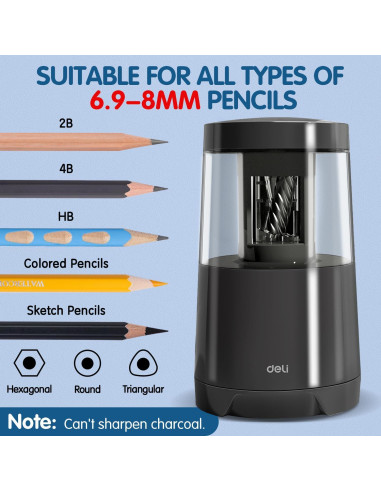 Afilador Eléctrico de Lápices Deli Negro Automático USB