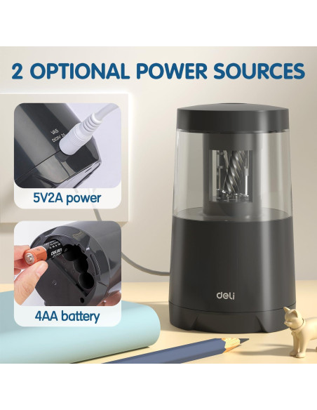 Afilador Eléctrico de Lápices Deli Negro Automático USB