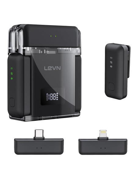 Micrófono Inalámbrico LEVN LM101 para iPhone/Android/PC, 30H Batería