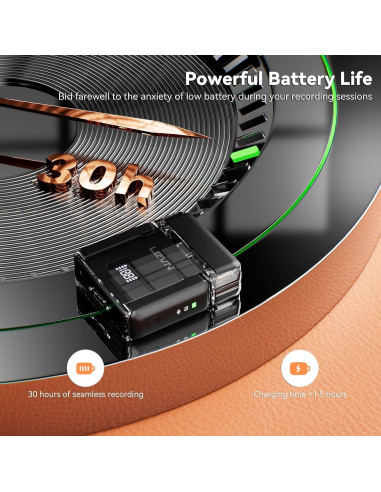 Micrófono Inalámbrico LEVN LM101 para iPhone/Android/PC, 30H Batería