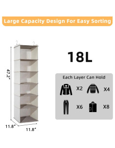 Organizador de Closet Colgante YRCBEHFU 6 Estantes Beige 2
