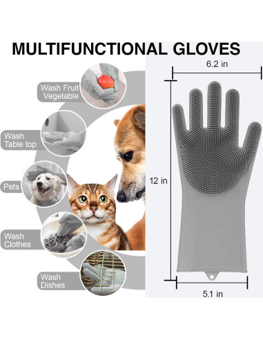 Guantes de Aseo para Mascotas AKEISHE - Silicona 5 Dedos