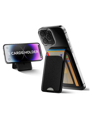 Cartera Magnética para iPhone 17/16/15/14/13/12 Pro Max - Cuero Vegano Negro con Bloqueo RFID