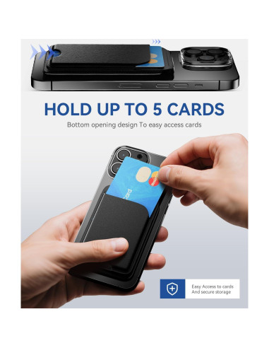 Cartera Magnética para iPhone 17/16/15/14/13/12 Pro Max - Cuero Vegano Negro con Bloqueo RFID