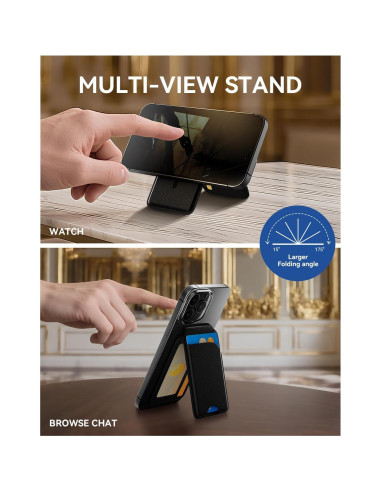 Cartera Magnética para iPhone 17/16/15/14/13/12 Pro Max - Cuero Vegano Negro con Bloqueo RFID