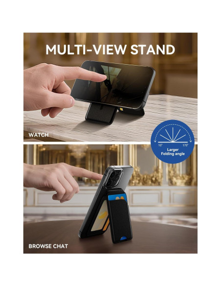 Cartera Magnética para iPhone 17/16/15/14/13/12 Pro Max - Cuero Vegano Negro con Bloqueo RFID