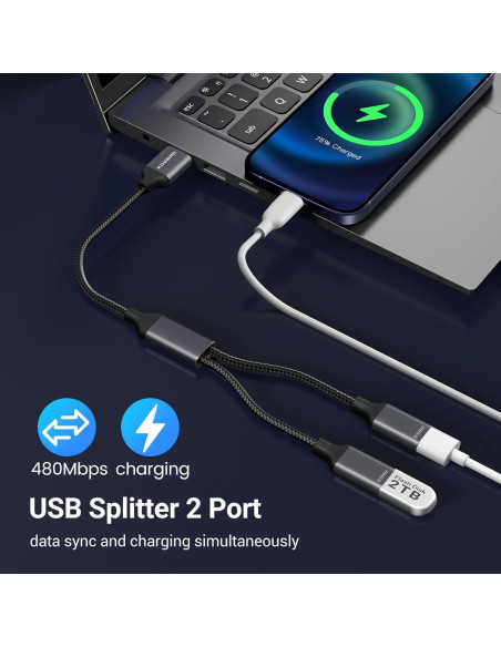 Divisor USB 1 a 2 Salidas KiWiBiRD para Carga y Datos