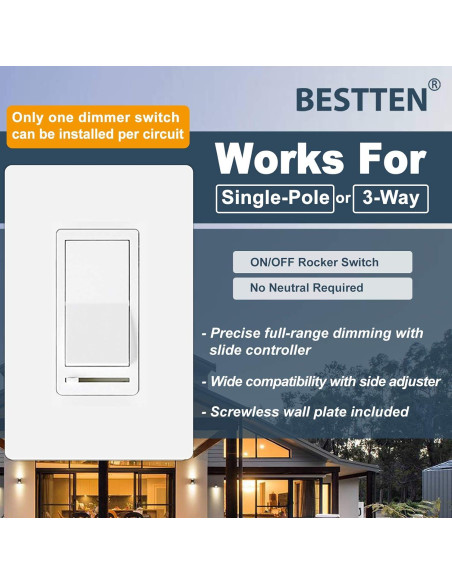 Interruptor Regulador de Luz BESTTEN Moderno 3 Vías LED CFL