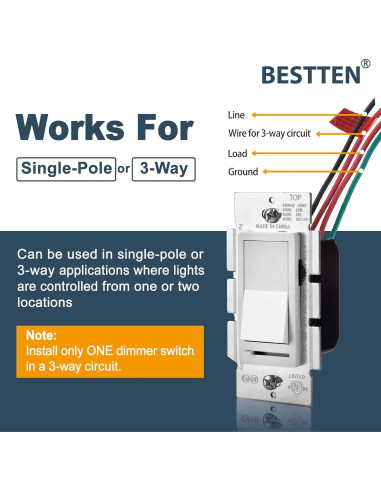 Interruptor Regulador de Luz BESTTEN Moderno 3 Vías LED CFL