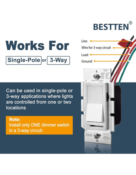 Interruptor Regulador de Luz BESTTEN Moderno 3 Vías LED CFL