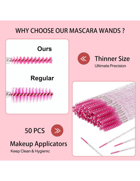 Cepillos de Pestañas Desechables CORCONESS 50 Pcs Rosa