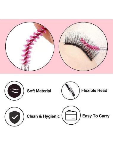 Cepillos de Pestañas Desechables CORCONESS 50 Pcs Rosa