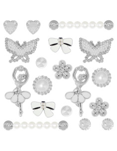 Set 18 Encantos Brillantes para Zapatos Plateados - Joyería DIY