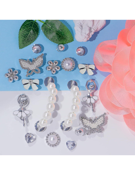 Set 18 Encantos Brillantes para Zapatos Plateados - Joyería DIY