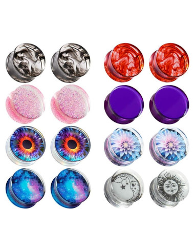 Set de 16 Piezas de Acrílico y Acero Inoxidable TBOSEN - Tapones y Túneles 0g a 25mm