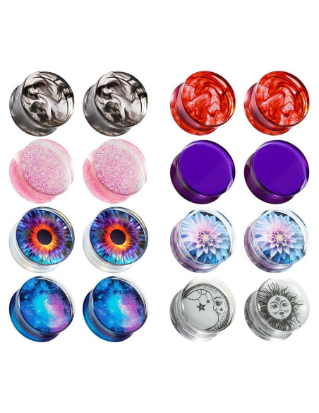 Set de 16 Piezas de Acrílico y Acero Inoxidable TBOSEN - Tapones y Túneles 0g a 25mm