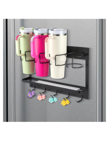 Organizador de Botellas CINPIUK Negro, Soporte Magnético 5 Ganchos