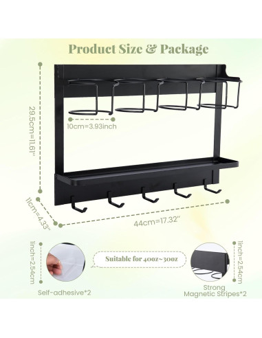 Organizador de Botellas CINPIUK Negro, Soporte Magnético 5 Ganchos