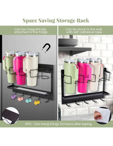 Organizador de Botellas CINPIUK Negro, Soporte Magnético 5 Ganchos