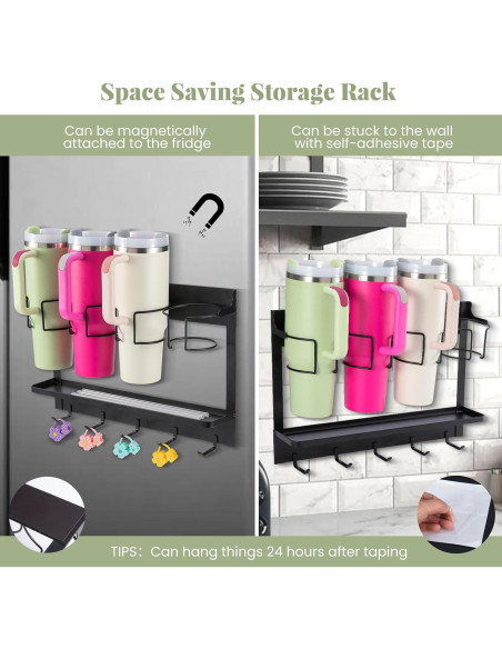 Organizador de Botellas CINPIUK Negro, Soporte Magnético 5 Ganchos