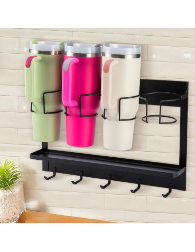 Organizador de Botellas CINPIUK Negro, Soporte Magnético 5 Ganchos