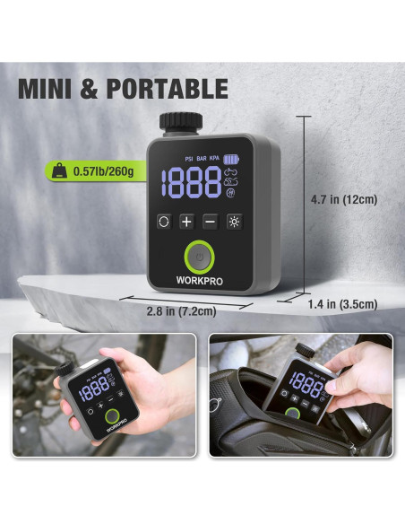 Bomba de Neumáticos Eléctrica WORKPRO Mini 140 PSI Portátil