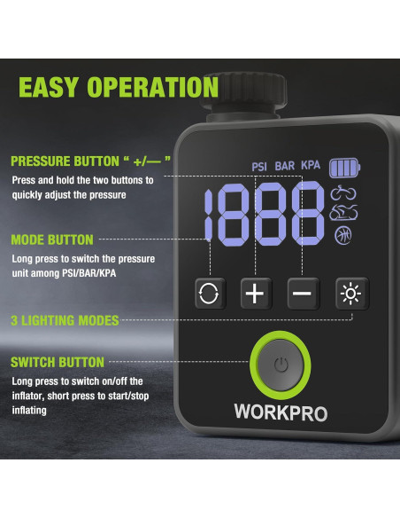 Bomba de Neumáticos Eléctrica WORKPRO Mini 140 PSI Portátil