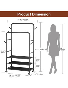Perchero Rodante Furologee de Metal 3 Niveles Ajustable 2