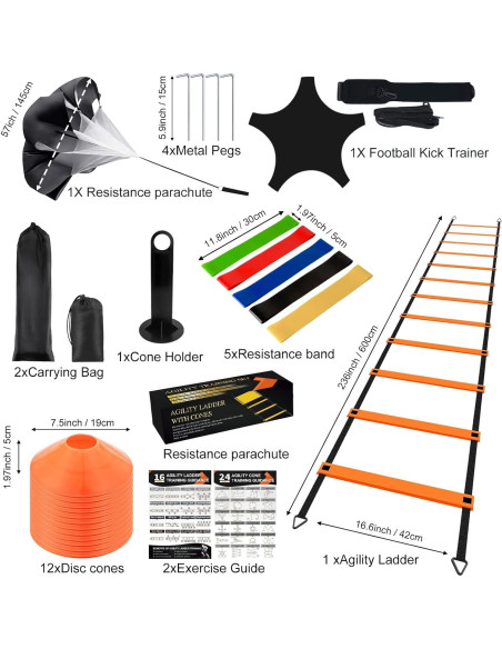 Equipo de Entrenamiento de Fútbol Ovestars - Escalera 6m, 12 Conos, Paracaídas