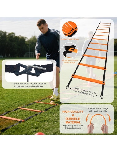 Equipo de Entrenamiento de Fútbol Ovestars - Escalera 6m, 12 Conos, Paracaídas