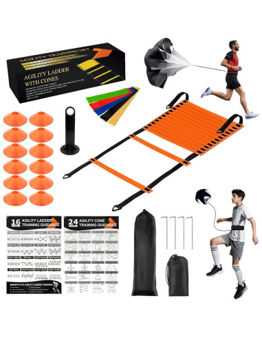 Equipo de Entrenamiento de Fútbol Ovestars - Escalera 6m, 12 Conos, Paracaídas