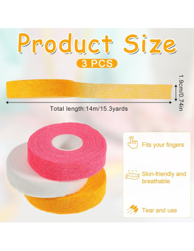 Cinta Protectora de Dedo Autoadhesiva Apausvcm - 3 Rollos 1.9cm x 14m