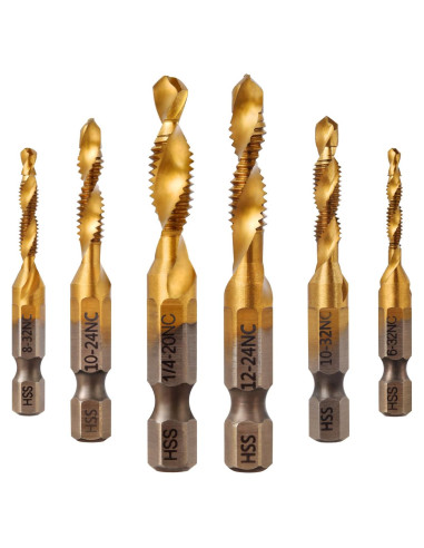 Juego de Brocas y Machos de Rosca Titanio 6 Piezas HSS 4341