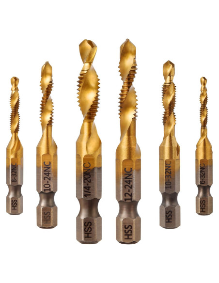 Juego de Brocas y Machos de Rosca Titanio 6 Piezas HSS 4341