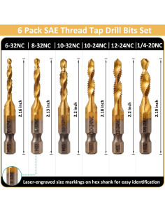 Juego de Brocas y Machos de Rosca Titanio 6 Piezas HSS 4341 2