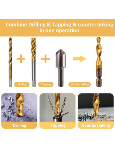 Juego de Brocas y Machos de Rosca Titanio 6 Piezas HSS 4341