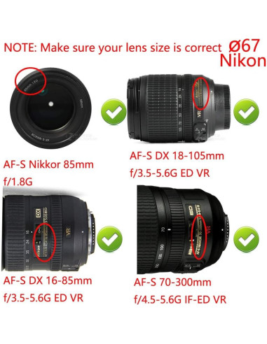 Cubierta de lente 67mm FANZR para Canon Nikon Sony - 2 Piezas