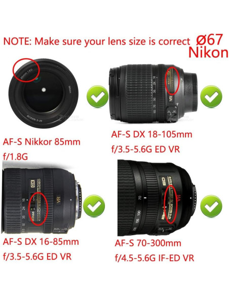 Cubierta de lente 67mm FANZR para Canon Nikon Sony - 2 Piezas