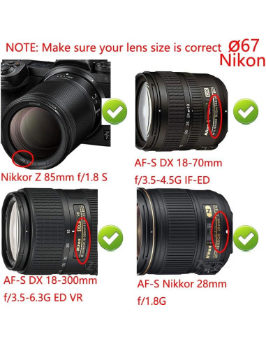 Cubierta de lente 67mm FANZR para Canon Nikon Sony - 2 Piezas