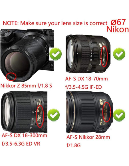Cubierta de lente 67mm FANZR para Canon Nikon Sony - 2 Piezas
