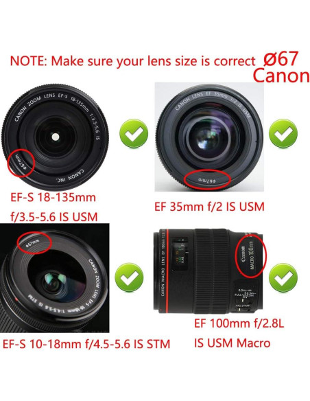 Cubierta de lente 67mm FANZR para Canon Nikon Sony - 2 Piezas