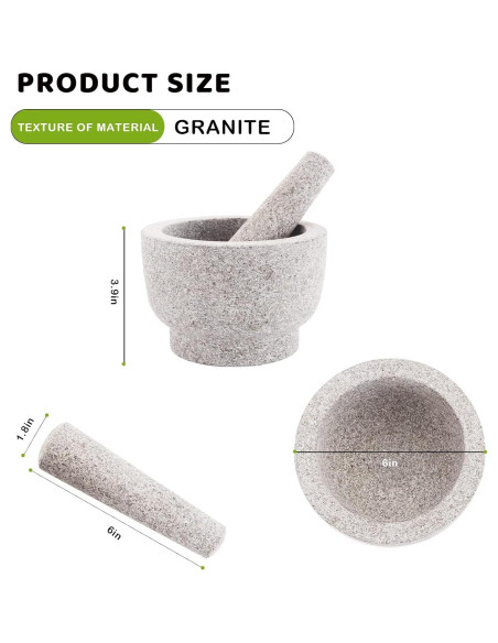 Juego de Mortero y Mano Comie, Granito Sin Pulir 15.24 cm