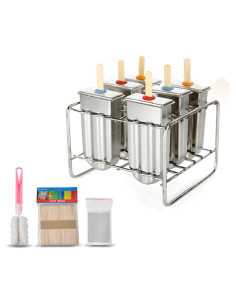 Moldes de Paletas de Acero Inoxidable HAOHIZE 6 Pcs con Soporte