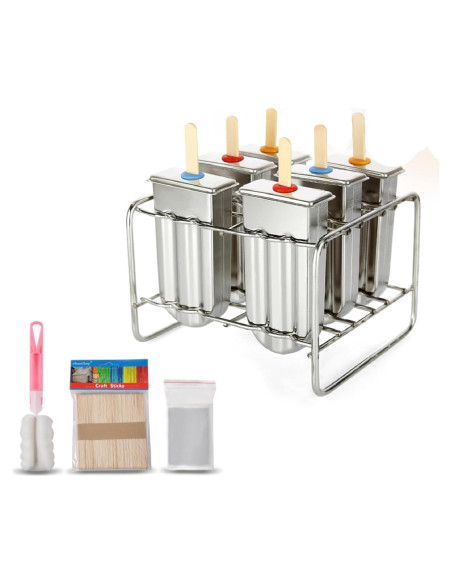 Moldes de Paletas de Acero Inoxidable HAOHIZE 6 Pcs con Soporte